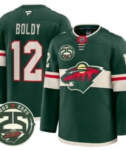 Matthew Boldy Jersey 12 Minnesota Wild 25th Anniversary Patch Stitched Green