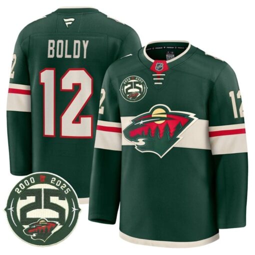 Matthew Boldy Jersey #12 Minnesota Wild 25th Anniversary Patch Stitched - Image 2