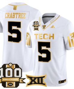 Michael Crabtree Jersey 5 Texas Tech 2025 100th Anniversary Stitched White Gold