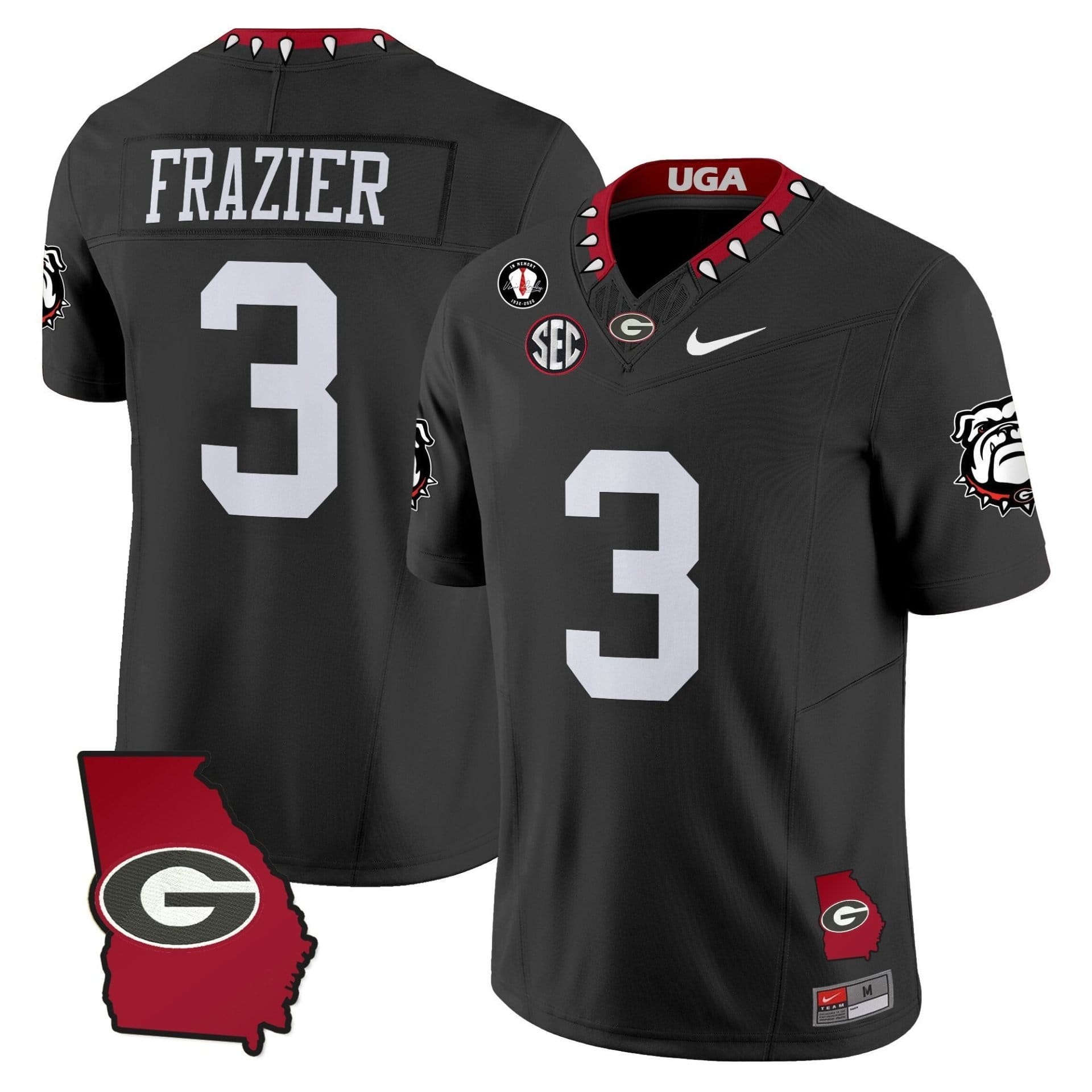 Nate Frazier Jersey #3 Georgia Bulldogs 2025 Georgia Map, Vince Dooley Stitched - Image 3