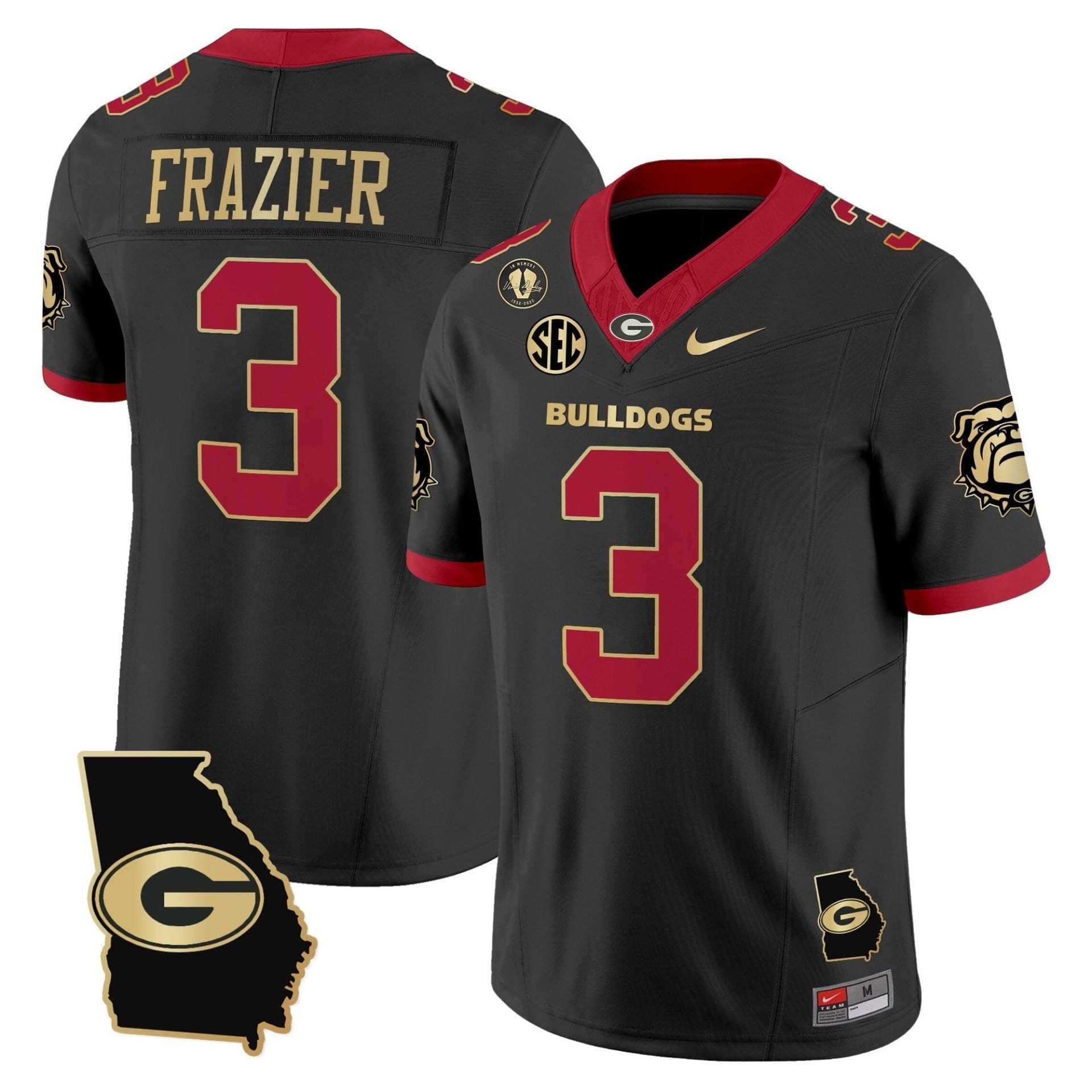 Nate Frazier Jersey #3 Georgia Bulldogs 2025 Georgia Map, Vince Dooley Stitched