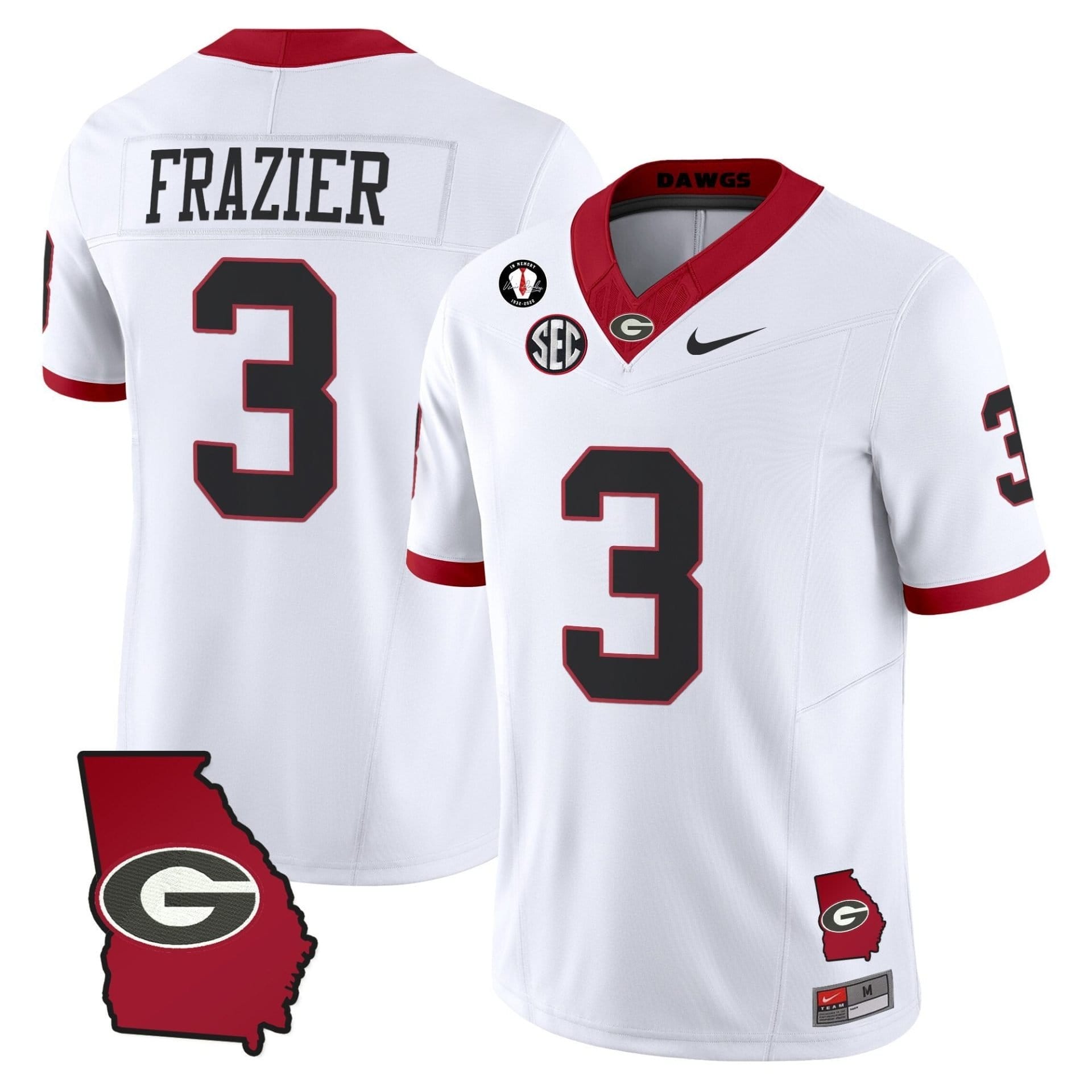 Nate Frazier Jersey #3 Georgia Bulldogs 2025 Georgia Map, Vince Dooley Stitched - Image 2