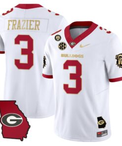 Nate Frazier Jersey 3 Georgia Bulldogs 2025 Georgia Map Vince Dooley Stitched White Gold Trim