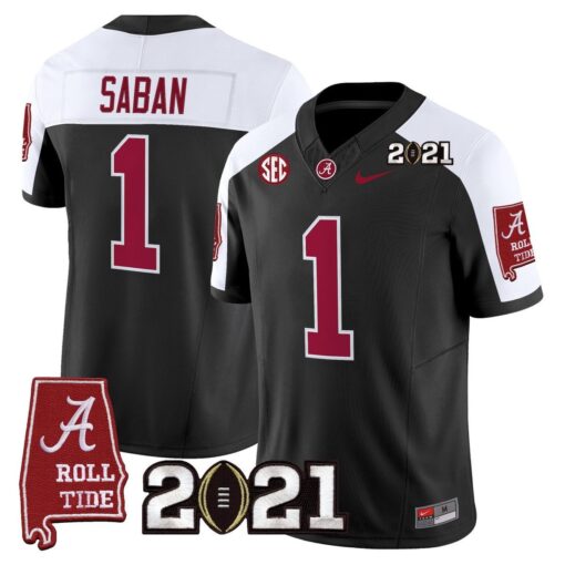 Nick Saban Jersey #1 Alabama 2021 CFP Championship Alabama Map - Image 3