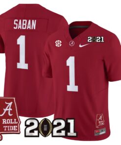 Nick Saban Jersey 1 Alabama 2021 CFP Championship Alabama Map Crimson