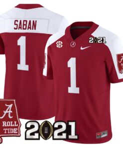 Nick Saban Jersey 1 Alabama 2021 CFP Championship Alabama Map Crimson Alter