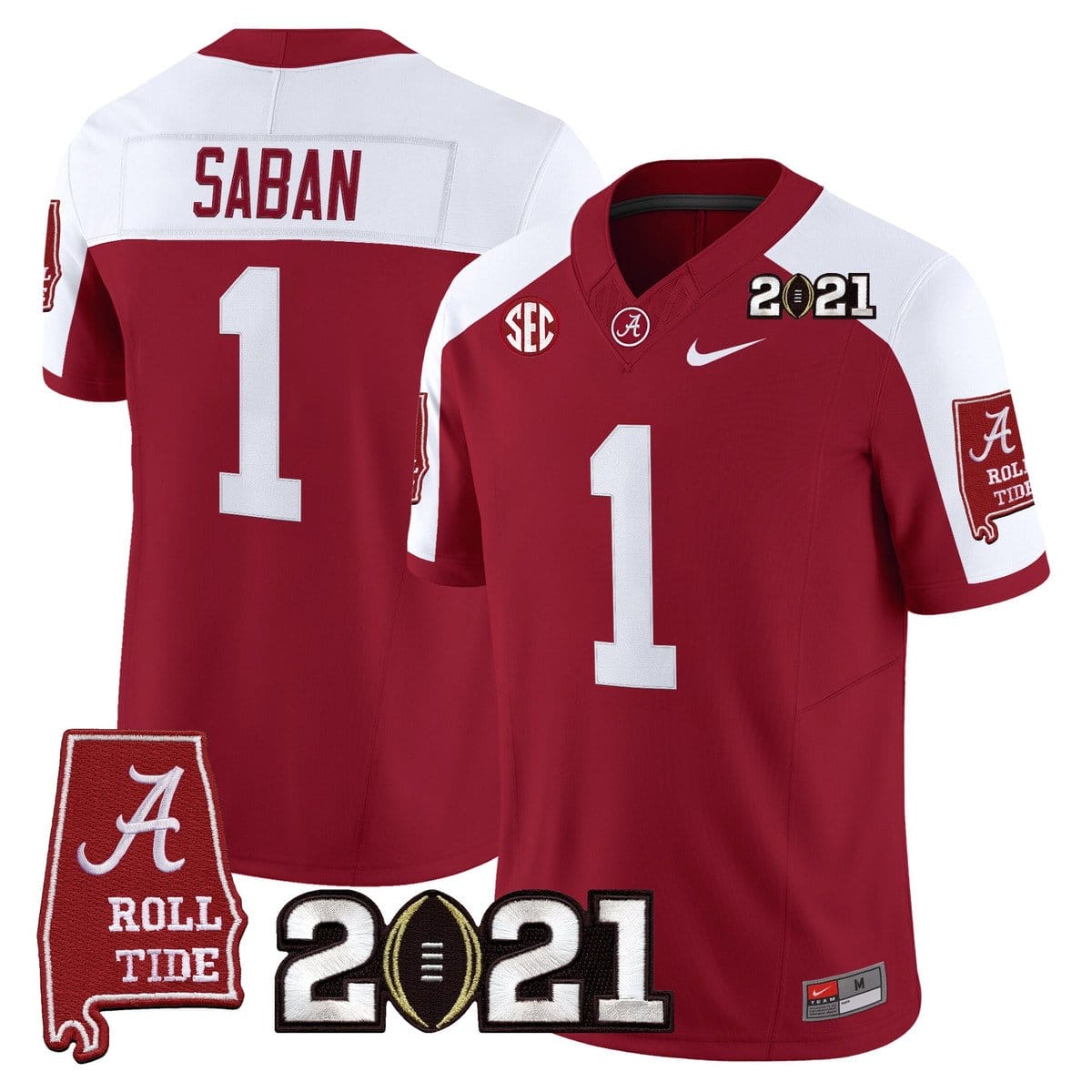 Nick Saban Jersey #1 Alabama 2021 CFP Championship Alabama Map - Image 4