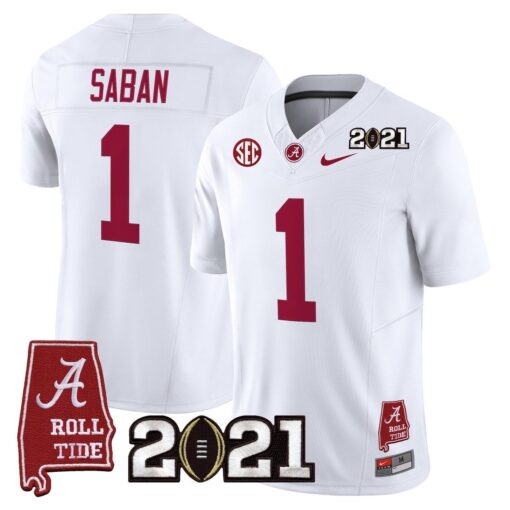 Nick Saban Jersey #1 Alabama 2021 CFP Championship Alabama Map - Image 2