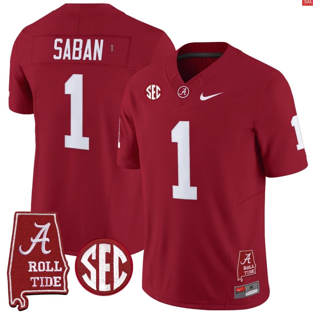 Nick Saban Jersey #1 Alabama Crimson Throwback Alabama Map Stitched - Image 3