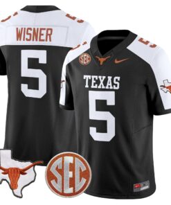 Quintrevion Wisner Jersey 5 Texas Longhorns 2025 State Map SEC Patch Black Alter