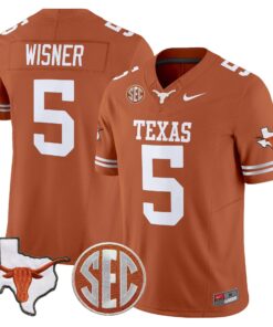 Quintrevion Wisner Jersey 5 Texas Longhorns 2025 State Map SEC Patch Texas Orange