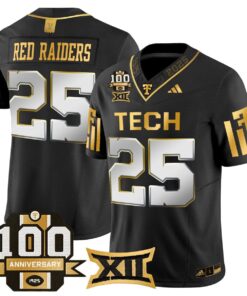 Red Raiders Jersey 25 Texas Tech 2025 100th Anniversary Stitched Black Limited