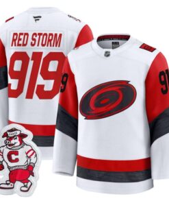 Red Storm Jersey 919 Carolina Hurricanes 2025 26 Premium Stitched White Away