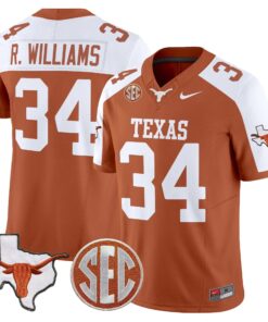 Ricky Williams Jersey 31 Texas Longhorns 2025 State Map SEC Patch Orange Alter
