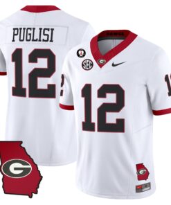 Ryan Puglisi Jersey 12 Georgia Bulldogs 2025 Georgia Map Vince Dooley Stitched White