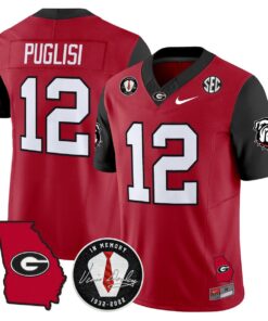 Ryan Puglisi Jersey 12 Georgia Bulldogs 2025 Vapor Limited Stitched Red