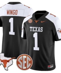 Ryan Wingo Jersey 1 Texas Longhorns 2025 State Map SEC Patch Black Alternate