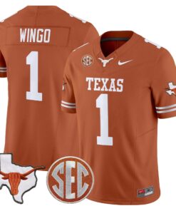 Ryan Wingo Jersey 1 Texas Longhorns 2025 State Map SEC Patch Texas Orange