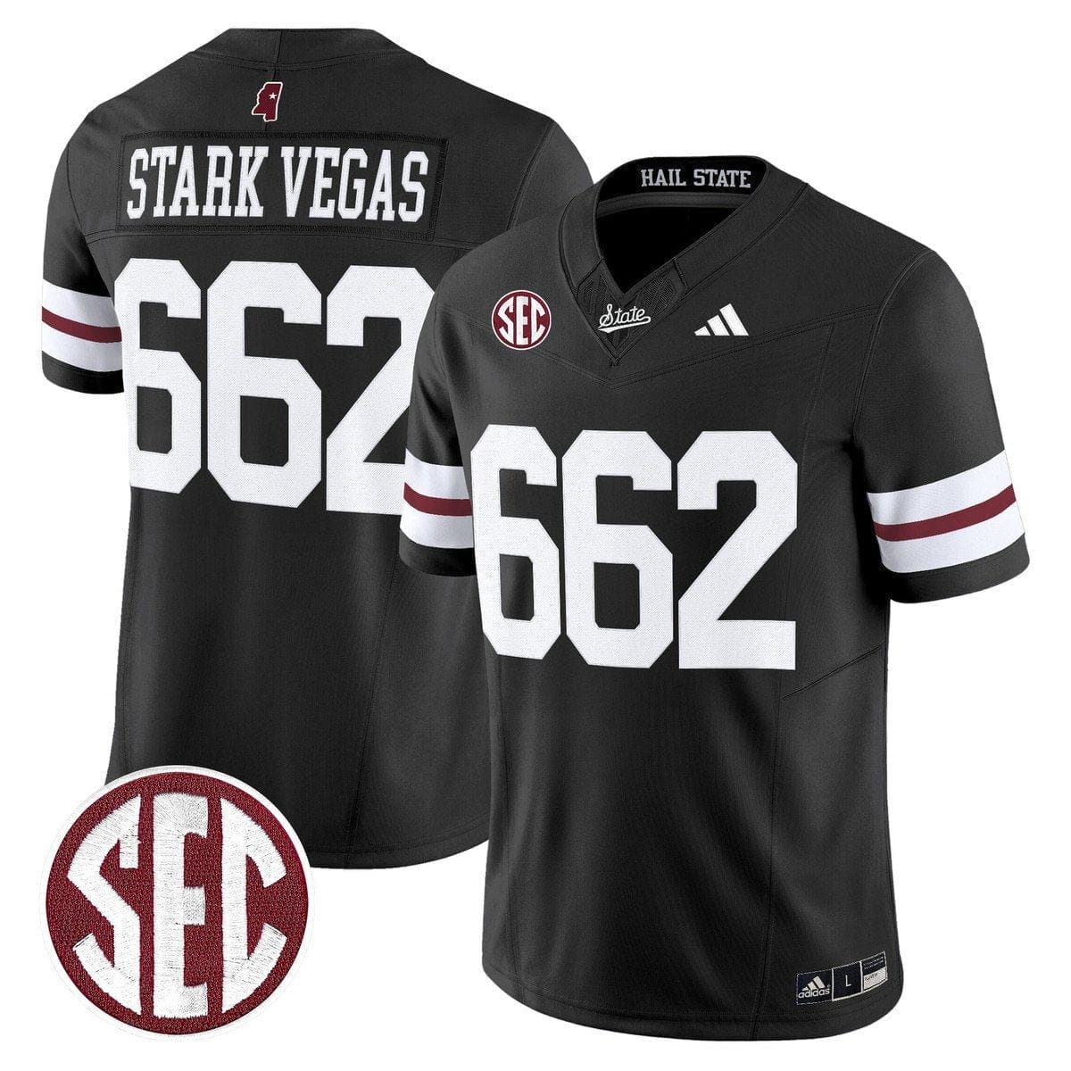 Stark Vegas Jersey #662 Mississippi State Bulldogs Dark Mode Stitched