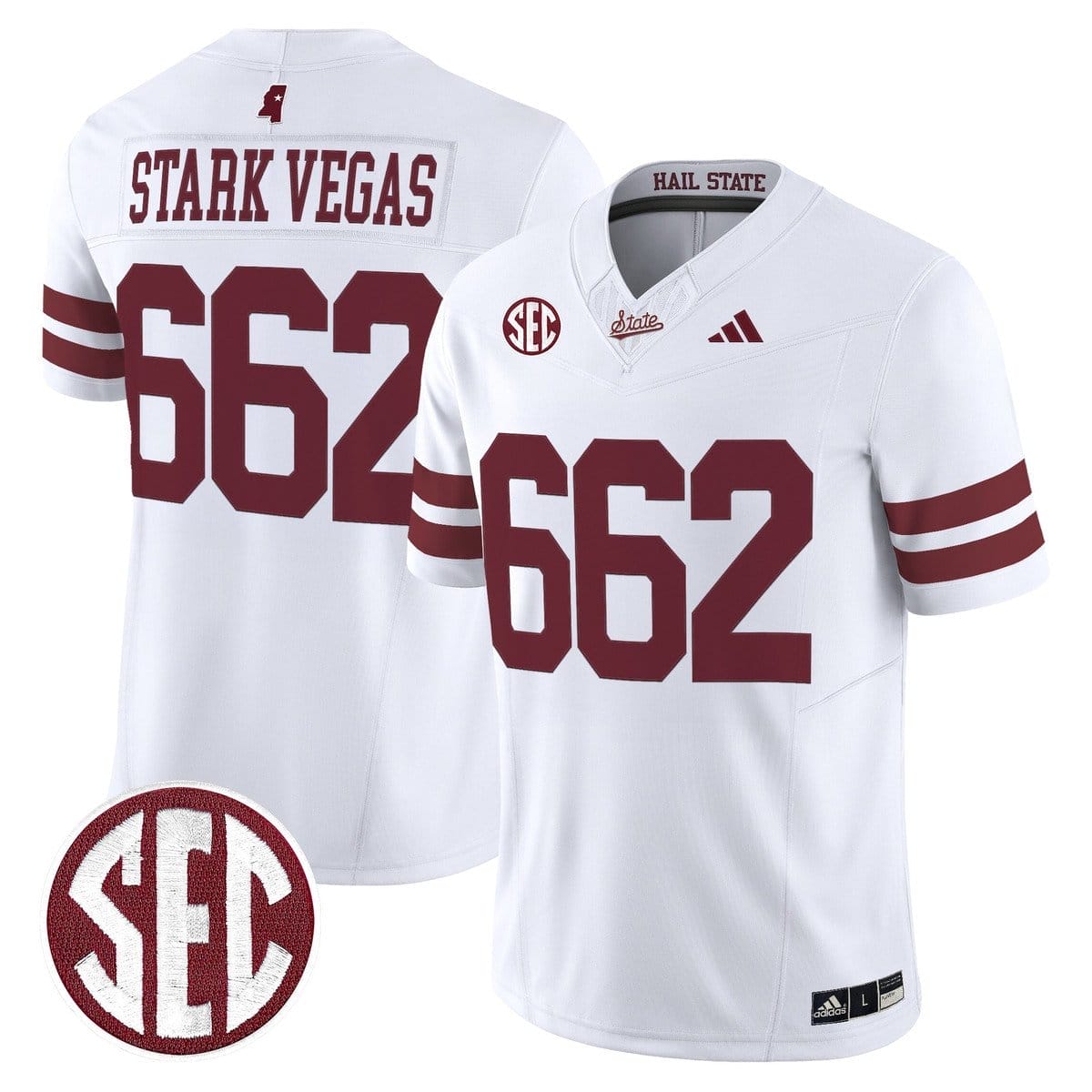 Stark Vegas Jersey #662 Mississippi State Bulldogs Dark Mode Stitched - Image 2