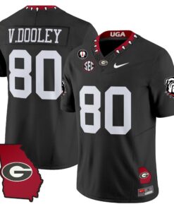 Vince Dooley Jersey 80 Georgia Bulldogs 2025 Georgia Map Vince Dooley Stitched Black
