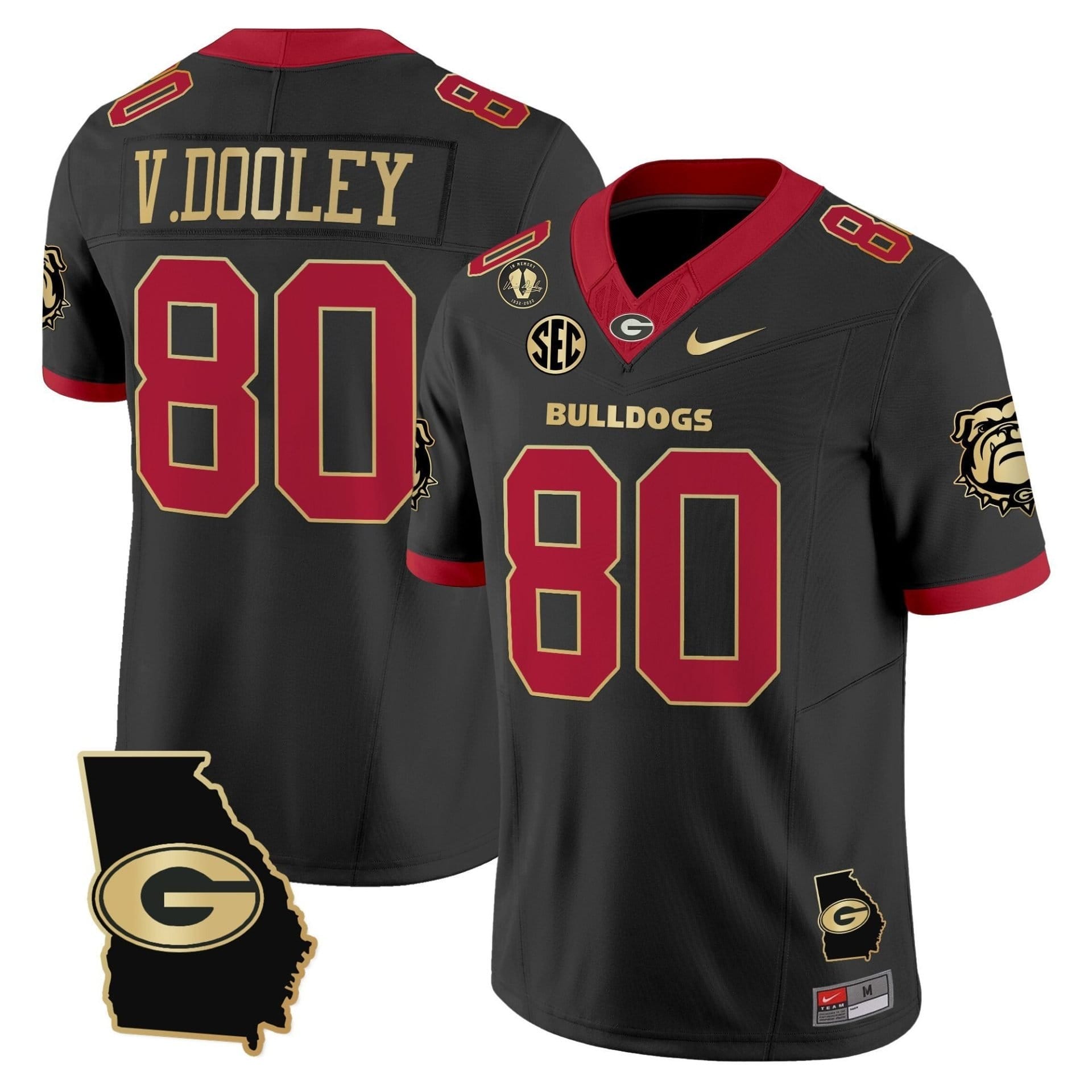 Vince Dooley Jersey #80 Georgia Bulldogs 2025 Georgia Map, Vince Dooley Stitched