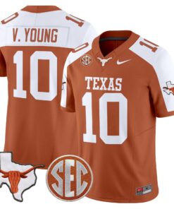 Vince Young Jersey 10 Texas Longhorns 2025 State Map SEC Patch Orange Alter