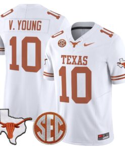 Vince Young Jersey 10 Texas Longhorns 2025 State Map SEC Patch White