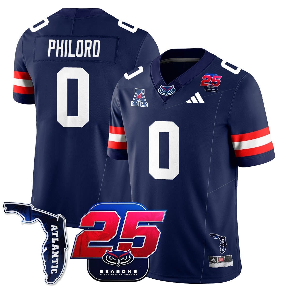 Wendol Philord Jersey #0 Florida Atlantic Football 25th Season Stitched - Image 2