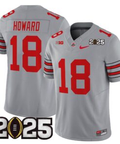 Will Howard Jersey 18 Ohio State Heritage Stripe 2025 CFP Final Stitched Gray