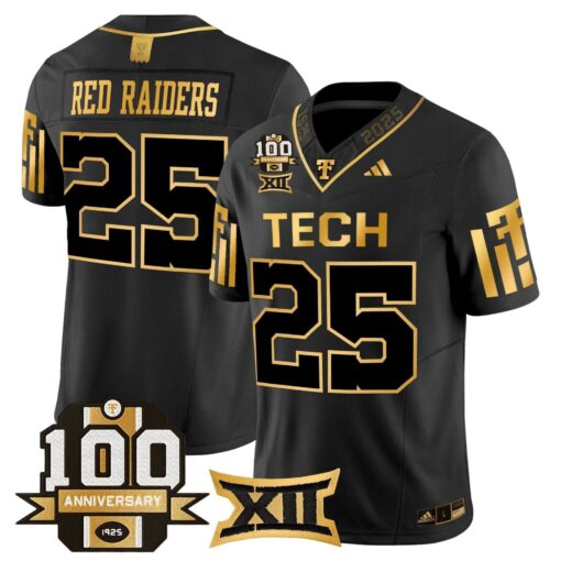 Texas Tech Red Raiders 2025 Gold Vapor Limited Jersey - 100th Anniversary Patch - All Stitched - Image 22