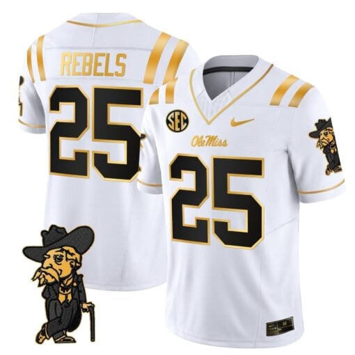Men's Ole Miss Rebels 2025 Gold Vapor Limited Jersey - All Stitched - Image 25