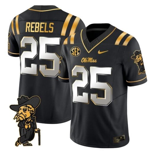 Men's Ole Miss Rebels 2025 Gold Vapor Limited Jersey - All Stitched - Image 32