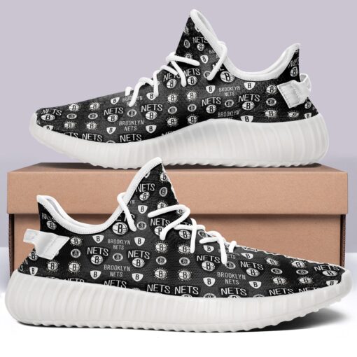 Brooklyn Nets NBA 350v Yeezy Sneakers Black For Men Women Fans - Image 2