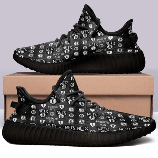 Brooklyn Nets NBA 350v Yeezy Sneakers Black For Men Women Fans