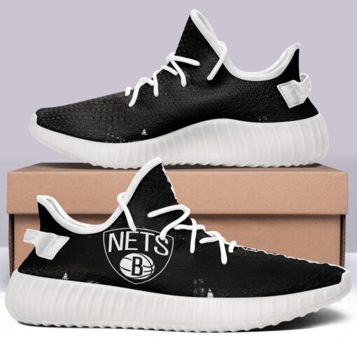 Brooklyn Nets NBA 350v Yeezy Sneakers Black For Men Women Fans - Image 4