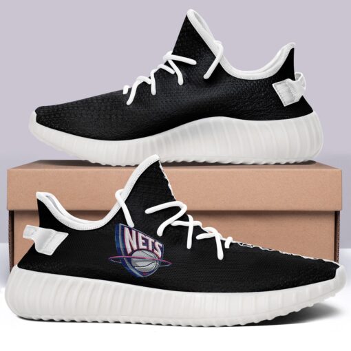 Brooklyn Nets NBA 350v Yeezy Sneakers Black For Men Women Fans - Image 6