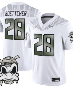 Bryce Boettcher Jersey 28 Oregon Ducks 2025 Mummy Duck Vapor Stitched White