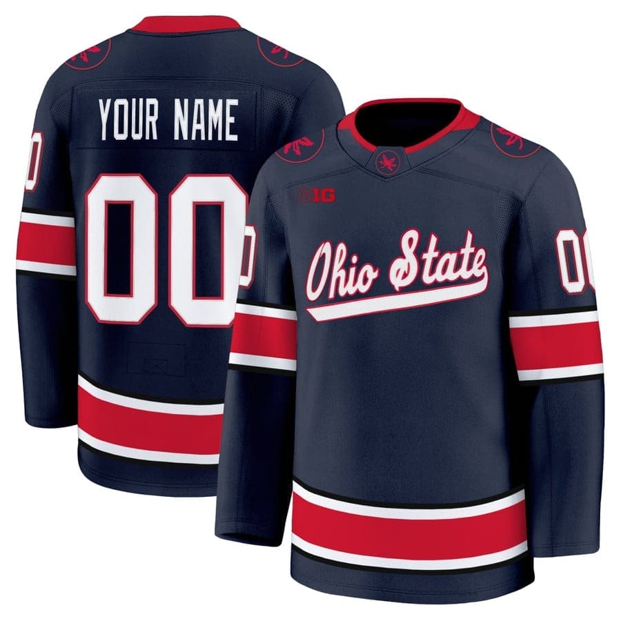 Custom Ohio State Hockey Jersey Name and Number All Stitched Navy