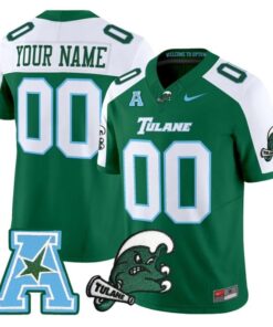 Custom Tulane Green Wave Jersey Name Number 2025 Vapor Stitched Green Alter