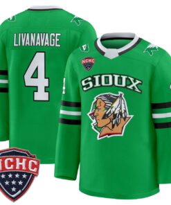 Jake Livanavage Jersey 4 North Dakota Fighting Hawks 2025 26 Stitched Green Limited
