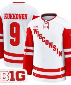Kyle Kukkonen Jersey 9 Wisconsin Badgers 2025 26 Premium Stitched White