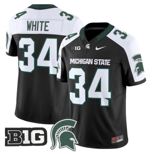 Lorenzo White Jersey #34 Michigan State Spartans 2025 Vapor Stitched Black Alter