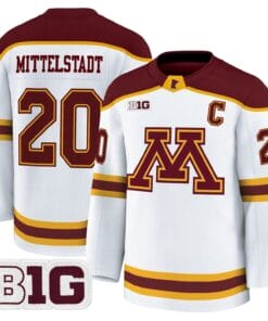 Luke Mittelstadt Jersey 20 Minnesota Golden Gophers 2025 26 Stitched White