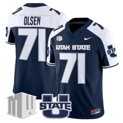 Merlin Olsen Jersey #71 Utah State Aggies 2025 Vapor Limited Stitched Navy Alter