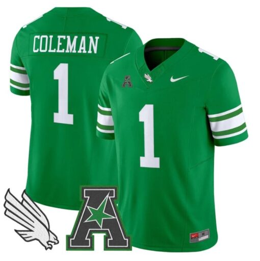 Miles Coleman Jersey #1 North Texas Mean Green 2025 Vapor Stitched Green