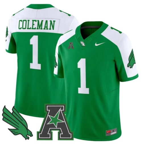 Miles Coleman Jersey #1 North Texas Mean Green 2025 Vapor Stitched Green Alter