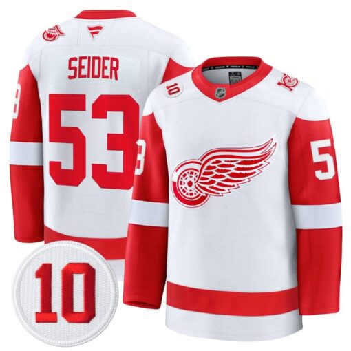 Moritz Seider Jersey #53 Detroit Red Wings #10 Alex Delvecchio Honoring Stitched - Image 2