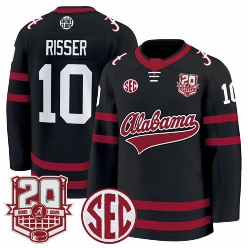 Trevor Risser Jersey #10  Alabama Crimson Tide 2025-26 Premium 20th Anniversary Patch Stitched
