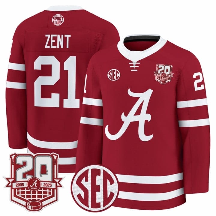 Tyler Zent Jersey #21  Alabama Crimson Tide 2025-26 Premium 20th Anniversary Patch Stitched - Image 3
